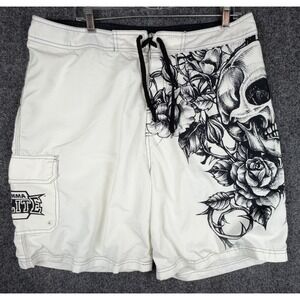 MMA Elite Shorts Mens Size 36 White Skulls Tribal Jiu Jitsu Muay Thai Y2K